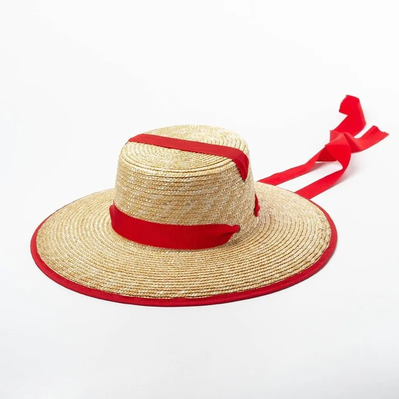 Sun Hat with Tie And Red or Black Ribbon