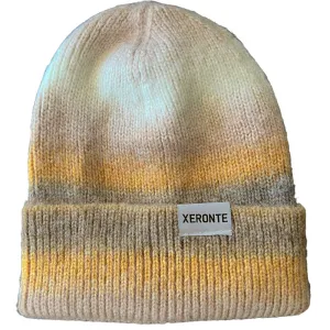 Tan Cream and Yellow Marled Striped Beanie Hat