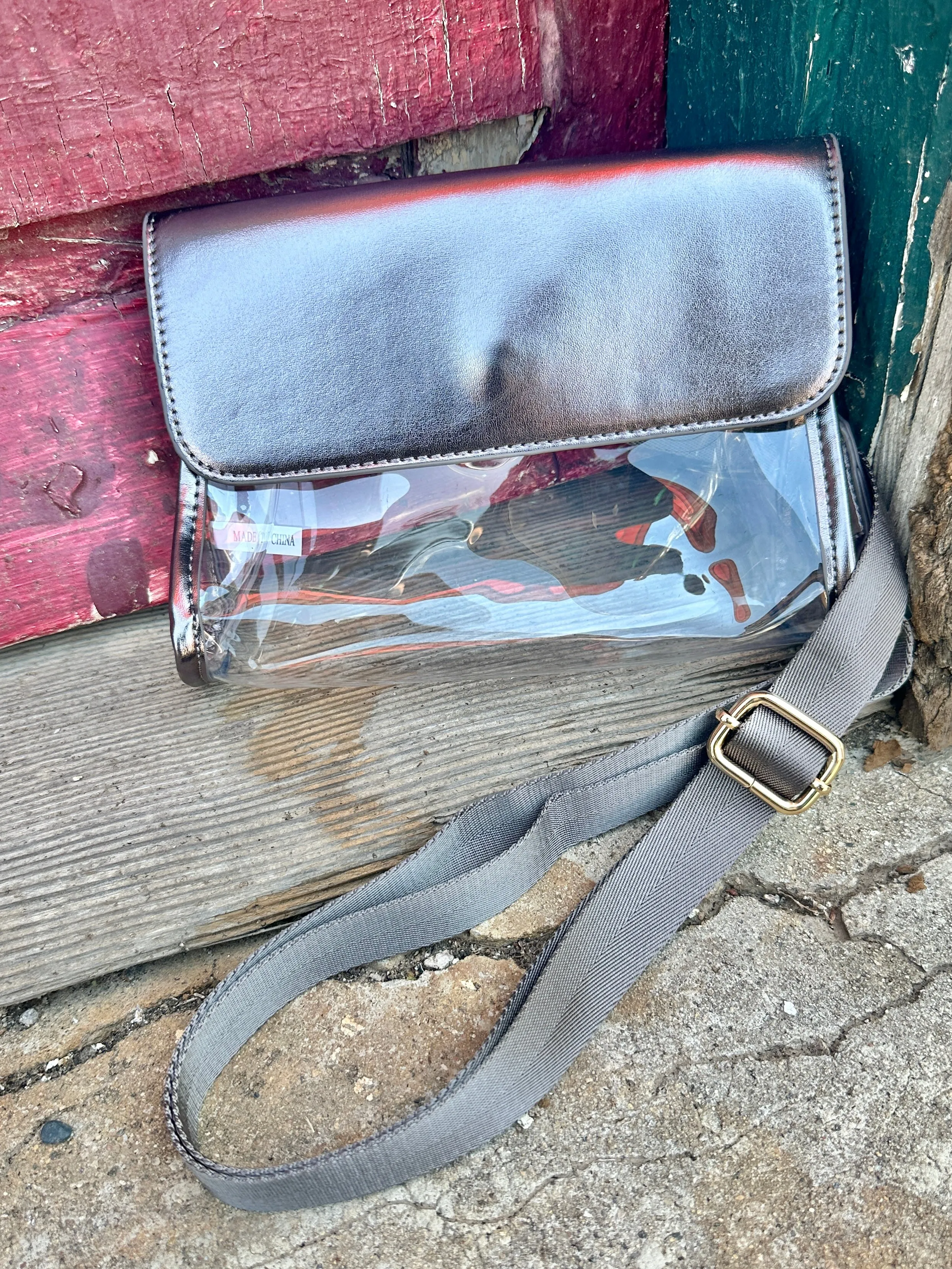 Tatum Gunmetal Clear Bag