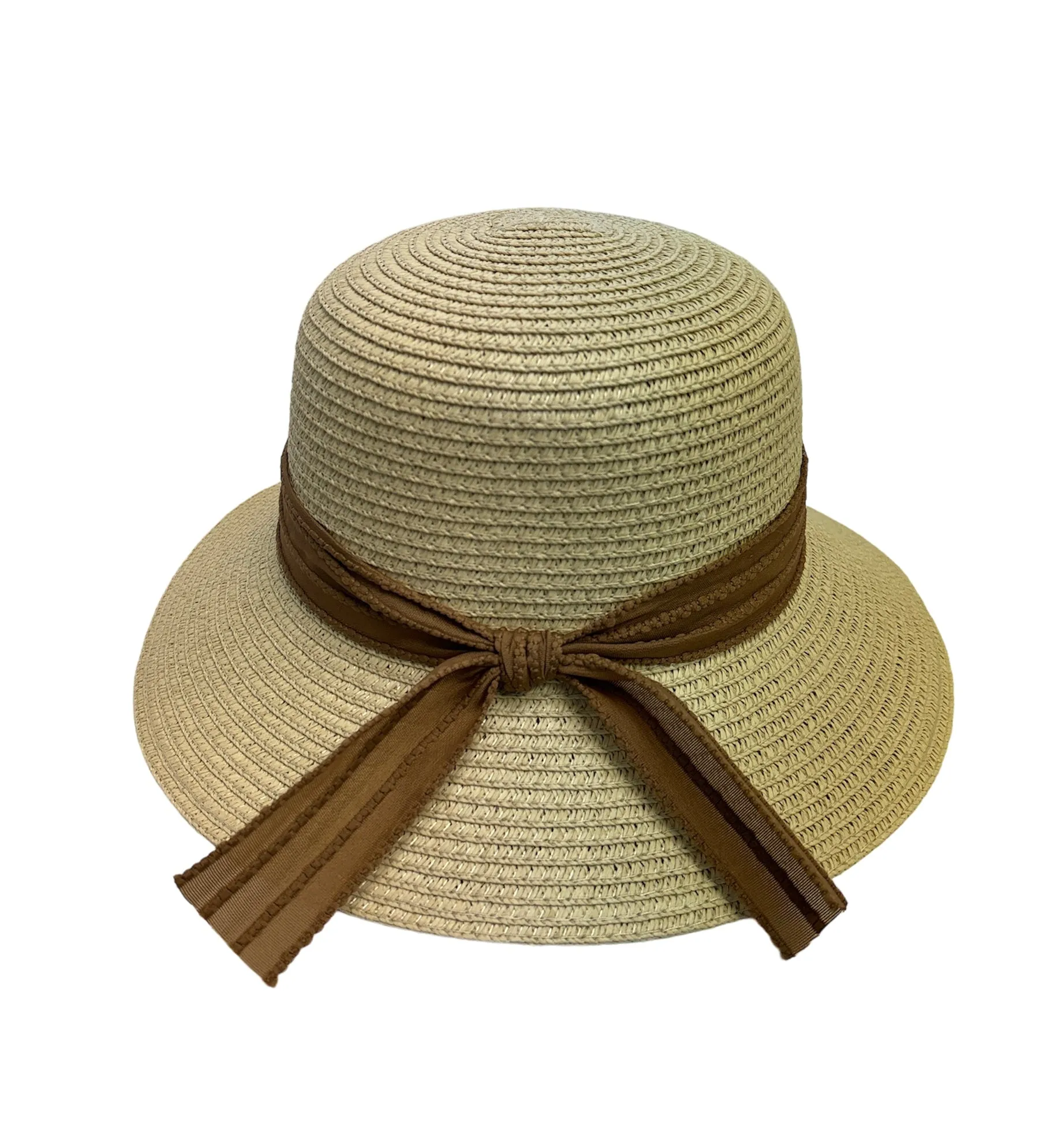 Textured Brown Bow Straw Hat