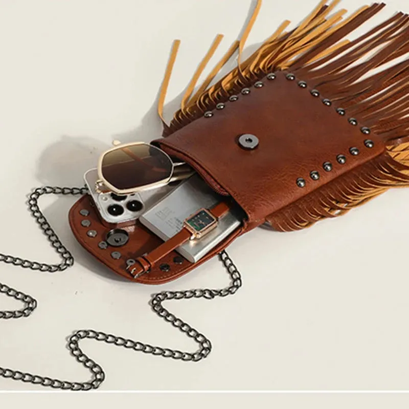 Trendy Punk Leather Tassle Crossbody Ha