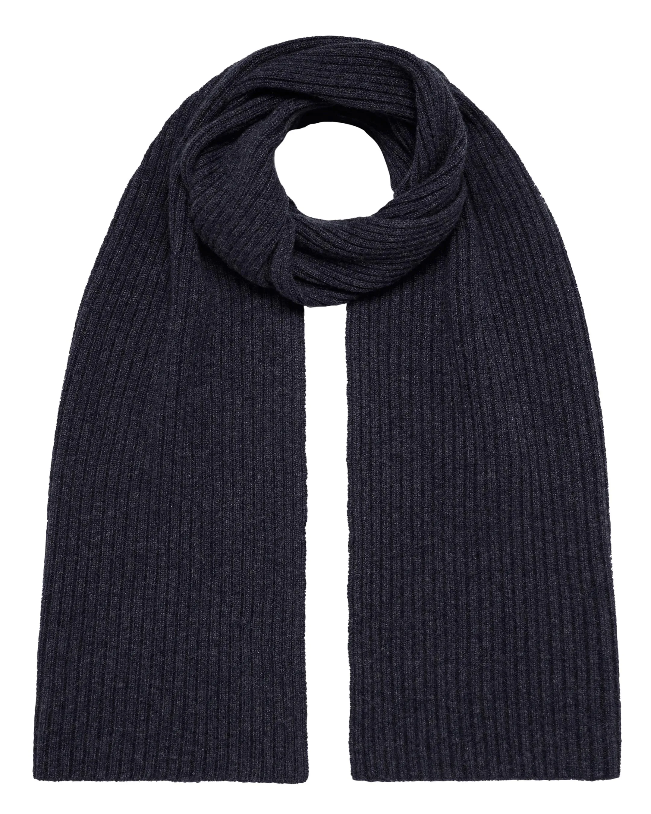 Unisex Short Ribbed Cashmere Scarf Navy Blue