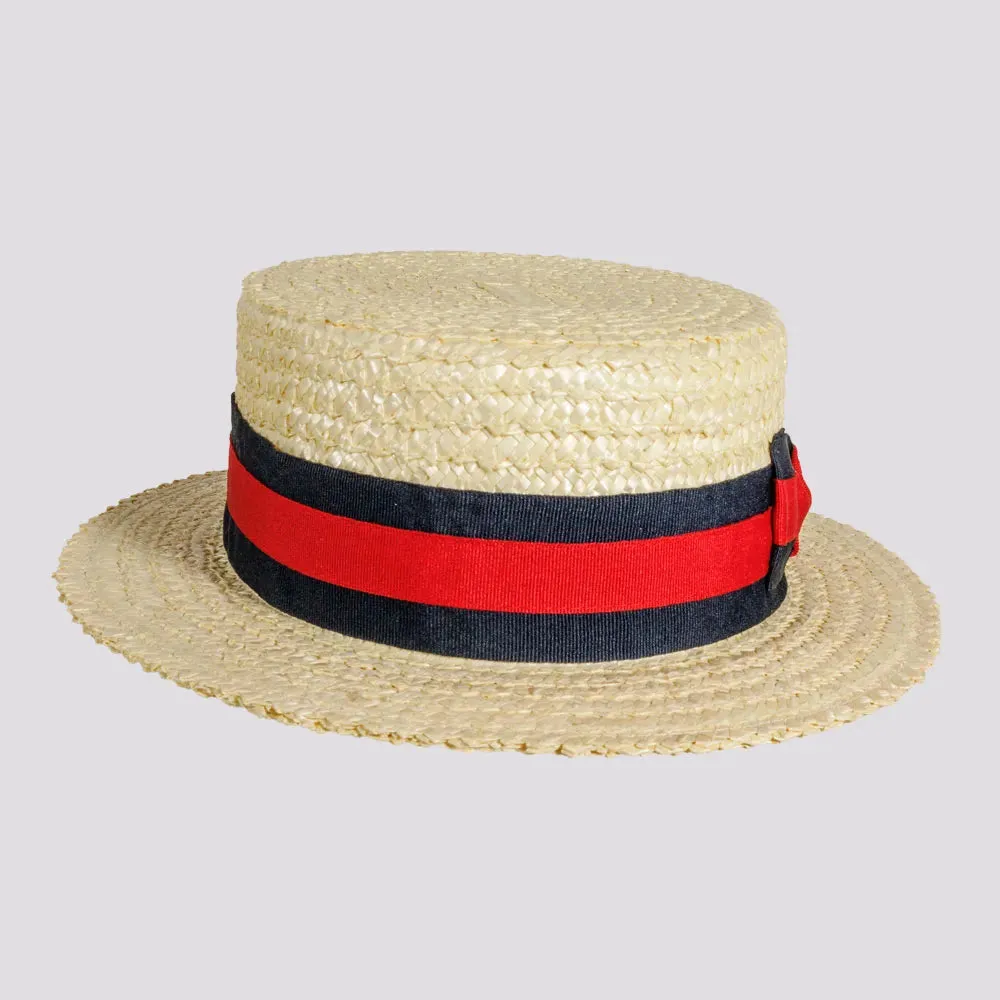 Venice | Womens Wheat Straw Classic Gondolier Hat With Striped Band