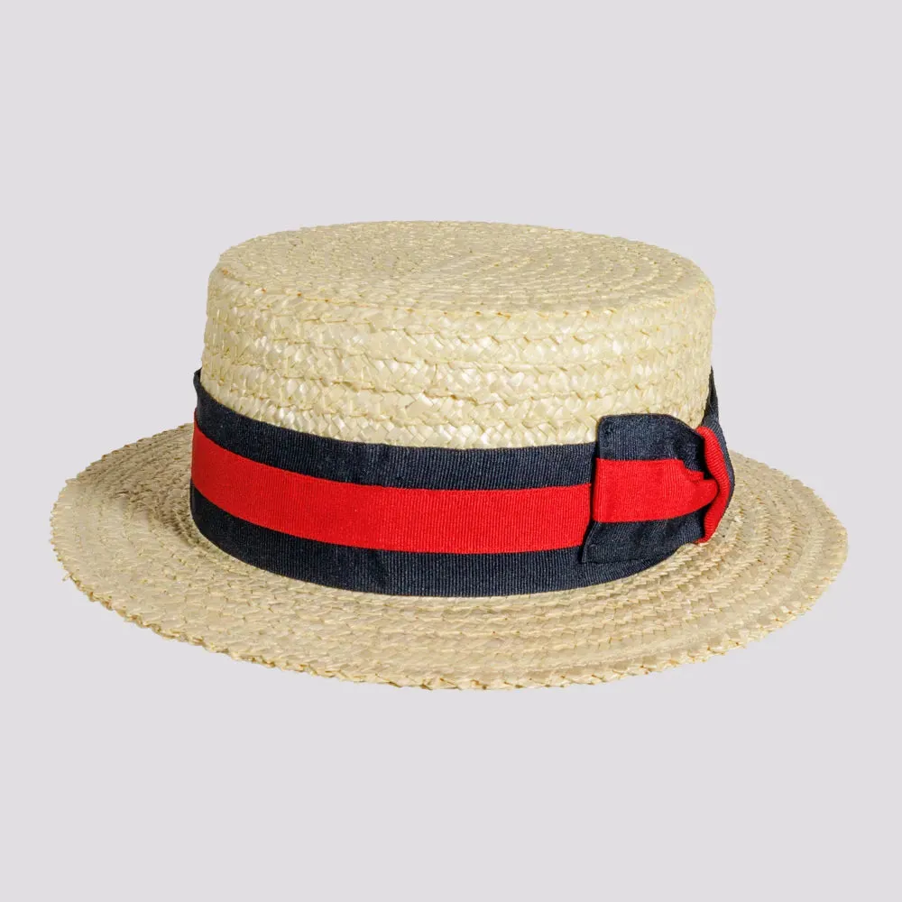 Venice | Womens Wheat Straw Classic Gondolier Hat With Striped Band