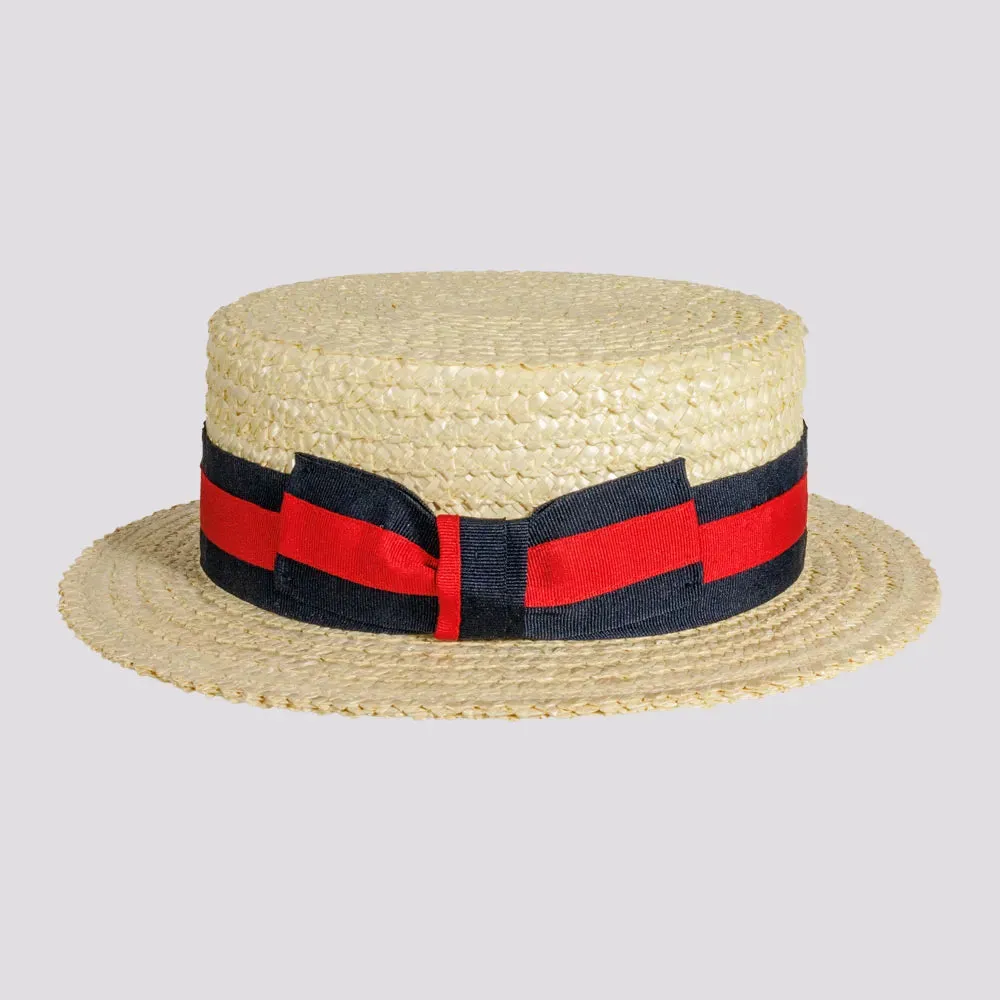 Venice | Womens Wheat Straw Classic Gondolier Hat With Striped Band