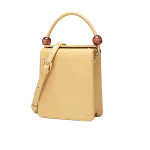 Versatile Rectangle Shape Button Top Bead Trim Crossbody Bag - Yellow