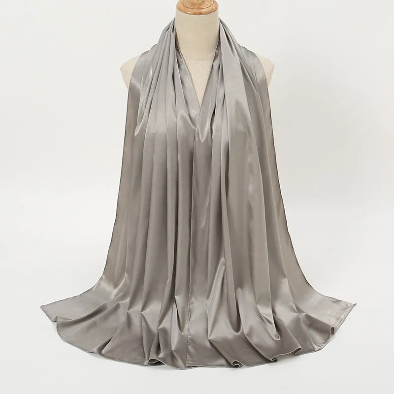 Women's Elegant Pure Color Pearl Satin Scarf